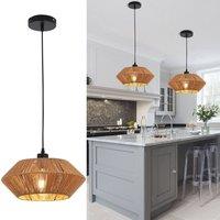 NIVOR 1 - Light Natural Boho Woven Rattan Pendant Adjustable E27 Chandelier in Brown