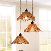 NIVOR 3 Light Boho Chandelier Light Fixture, Farmhouse Rattan Pendant Light in Brown