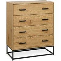 Cheshire Ashford Light Oak Effect 4 Drawer Chest - Light Oak Effect & Black