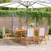 Berkfield Home 7 Piece Garden Dining Set Blue & White Fabric & Solid Wood