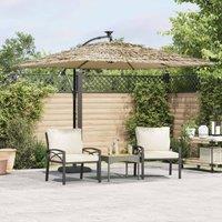 Berkfield Home Garden Parasol with with LEDs & Steel Pole Brown 269x269x235 cm | Size: 269 x 269 x 235 cm