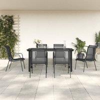 Berkfield Home 7 Piece Garden Dining Set Black Steel & Textilene