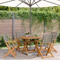 Berkfield Home 5 Piece Garden Dining Set Grey Poly Rattan & Solid Wood