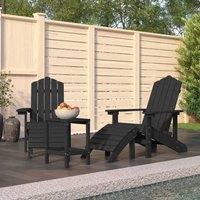 Berkfield Home Garden Adirondack Chairs with Footstool & Table HDPE Anthracite in Black
