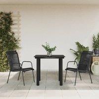Berkfield Home 3 Piece Garden Dining Set Black Steel & Textilene