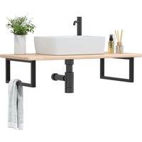 Berkfield Home Basin Shelf Wall Mounted Steel & Solid Wood Oak in Brown