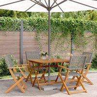 Berkfield Home 5 Piece Garden Dining Set Grey Poly Rattan & Solid Wood