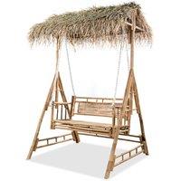 Berkfield Home 2-Seater Swing Bench with Palm Leaves Bamboo 202 cm in Brown