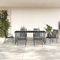 Berkfield Home 7 Piece Garden Dining Set Black Steel & Textilene