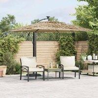 Berkfield Home Garden Parasol with LEDs & Steel Pole Brown 246x246x230 cm | Size: 246 x 246 x 230 cm