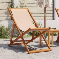 Berkfield Home Folding Beach Chair Beige Solid Wood Eucalyptus & Fabric