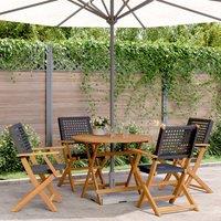 Berkfield Home 5 Piece Garden Dining Set Black Poly Rattan & Solid Wood