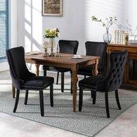 Modern Home Touch Sierra Lux Set of 4 Velvet Dining Chairs with Tufted Wing Backs in Black | Size: 4 Pack