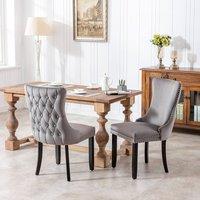 Modern Home Touch Sierra Set of 2 Wing Back Velvet Dining Chairs with Oak Wood Leg in Grey | Size: 2 Pack