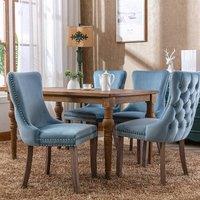 Modern Home Touch Sierra Lux Set of 4 Velvet Dining Chairs with Tufted Wing Backs in Light Blue | Size: 4 Pack