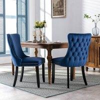 Modern Home Touch Sierra Set of 2 Wing Back Velvet Dining Chairs with Oak Wood Leg in Blue | Size: 2 Pack
