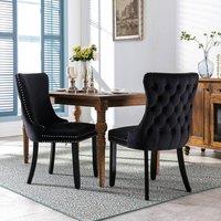 Modern Home Touch Sierra Set of 2 Wing Back Velvet Dining Chairs with Oak Wood Leg in Black | Size: 2 Pack