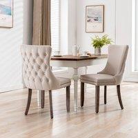 Modern Home Touch Sierra Set of 2 Wing Back Velvet Dining Chairs with Oak Wood Leg in Beige | Size: 2 Pack