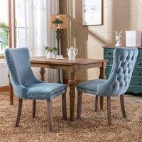 Modern Home Touch Sierra Set of 2 Wing Back Velvet Dining Chairs with Oak Wood Leg in Light Blue | Size: 2 Pack