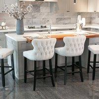 Modern Home Touch Winchester Luxury Velvet Upholstered Kitchen Dining Chairs with Pull Knocker Back & Oak Wood Legs Brown in Beige | Size: 4 Pack