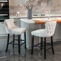 Modern Home Touch Set of 2 Velvet Upholstered Bar Stools with Wood Legs in Beige | Size: 2 Pack