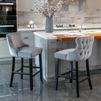 Modern Home Touch Set of 2 Velvet Upholstered Bar Stools with Wood Legs in Grey | Size: 2 Pack