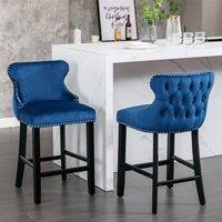 Modern Home Touch Set of 2 Velvet Upholstered Bar Stools with Wood Legs in Blue | Size: 4 Pack