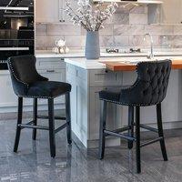 Modern Home Touch Set of 2 Velvet Upholstered Bar Stools with Wood Legs in Black | Size: 2 Pack