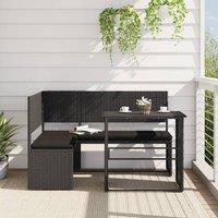 Berkfield Home Garden Sofa with Table & Cushions L-Shaped Black Poly Rattan