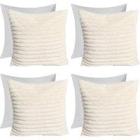 OHS 4 x Faux Fur Thick Rib Filled Cushion Covers in Natural | Size: 45 cm x 45 cm