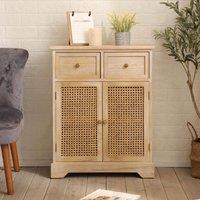 Home Source Storage Cupboard Wood Cabinet 2 Storage Drawers Fully Assembled in Light Sand