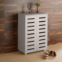 Home Source 2 Door Shoe Storage Cabinet with Slatted Doors & Adjustable Shelving in Grey