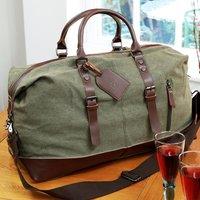 Duncan Stewart Large Canvas Weekend Bag With Monogrammed Luggage Tag in Khaki