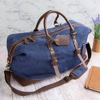 Duncan Stewart Large Canvas Weekend Bag With Monogrammed Luggage Tag in Dark Blue