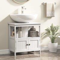 Kleankin Pedestal Under Sink Cabinet with Doors Bathroom Storage Organizer in White