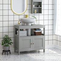 Kleankin Pedestal Under Sink Cabinet with Doors Bathroom Storage Organizer Unit in Grey