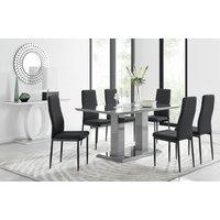 FurnitureboxUK Imperia 6 Grey Dining Table & 6 Milan Black Leg Chairs