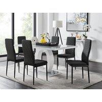 FurnitureboxUK Giovani 6-Seater Grey Glass Dining Table & 6 Milan Faux Leather Dining Chairs in Black