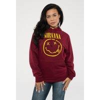 Nirvana Yellow Grunge Smile Hoodie in Red | Size: Large