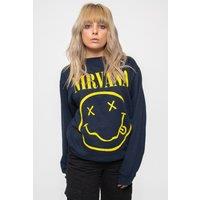 Nirvana Yellow Smiley Fashion Sweatshirt in Navy | Size: XL