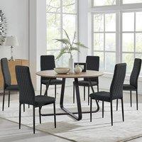 FurnitureboxUK Santorini Brown Round Dining Table & 6 Milan Black Leg Chairs