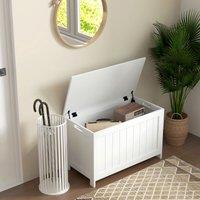 HOMCOM Storage Chest, Modern Storage Trunk with 2 Safety Hinges & Cut-out Handles, Wooden Toy Box for Living Room, Entryway, 76 x 40 x 48 cm in White