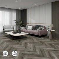 ENER-J Pack of 20 SPC Herringbone Luxury Vinyl Flooring - Midnight Grey, 1.72 Sq Meter Coverage, Wood Embossed Finish, Plank Size 625 x 125 mm, 6mm