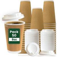 ECONX 8oz Disposable Coffee Cups with White Lids Takeaway Ripple Paper Cups in Brown | Size: 500 Pieces