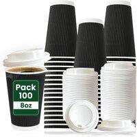 ECONX 8oz Disposable Black Paper Coffee Cups with Lids Takeaway Ripple Cups | Size: 500 Pieces