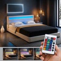 Harmin White Double 4ft6 LED Faux Leather LED Upholstered Bed Frame