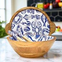Hartsmede Ocean Large Serving Bowl With Lid & Spoons Ocean in Brown | Size: 3L