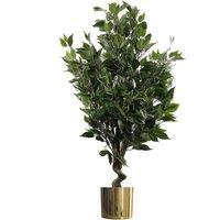 Leaf 110cm Artificial Evergreen Ficus Tree Gold Planter in Green