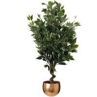 Leaf 110cm Artificial Evergreen Ficus Tree Copper Curve Planter in Green