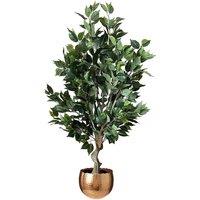 Leaf 100cm Premium Artificial Ficus Twist Tree Copper Curve Planter in Green